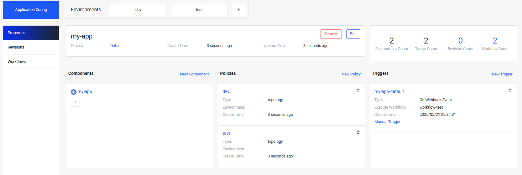 Page menu des actions