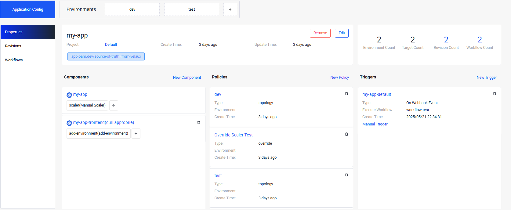 Page application déployée