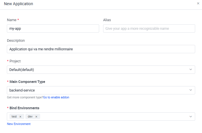 Page "new application"